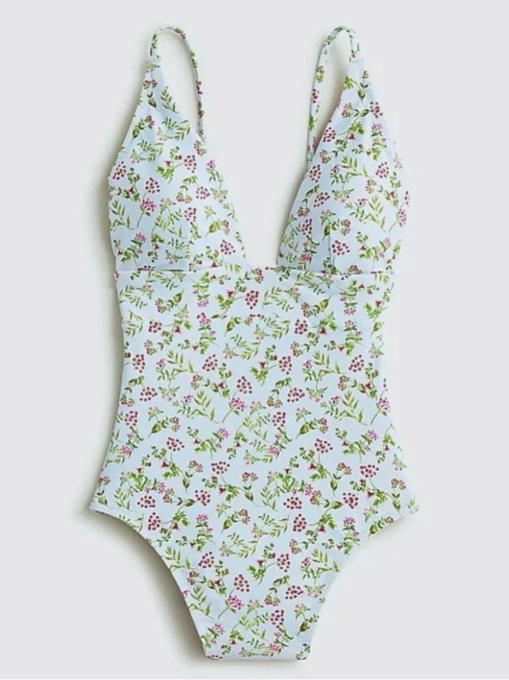J. Crew Blue Cloud Meadow Floral Plunge One-Piece Swimsuit 8